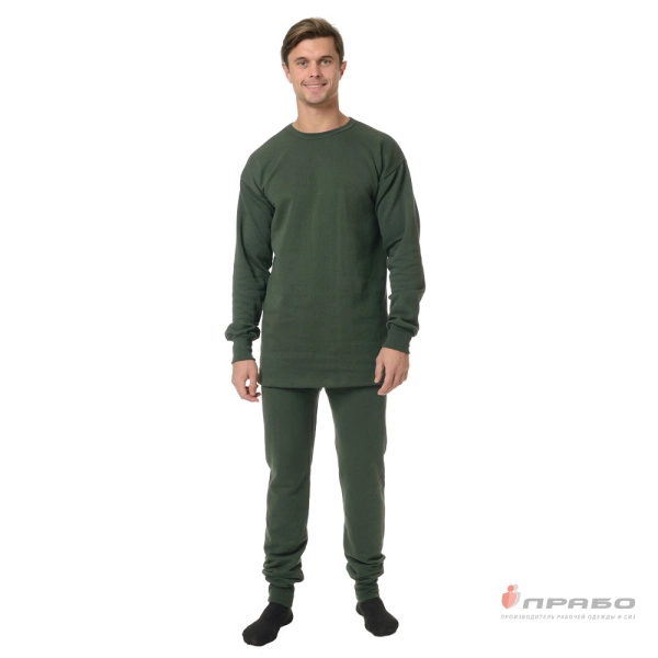 Бельё утеплённое трикотажное оливковое, 250 г/м² (фуфайка и кальсоны). Артикул: Трик203. #REGION_MIN_PRICE#