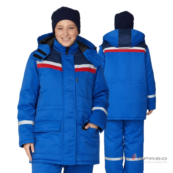 Костюм женский утеплённый «Стройка» (куртка и брюки) василёк/синий/красный. Артикул: 11441. #REGION_MIN_PRICE# в г. Санкт-Петербург