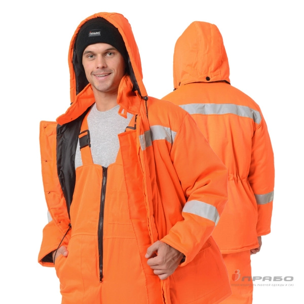 Костюм утеплённый "Дорожник" оранжевый сигнальный (куртка и полукомбинезон)