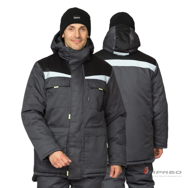 Артикул: 9640. Наименование: Костюм мужской утеплённый «Профессионал 2 Ультра» тёмно-серый/чёрный (куртка и полукомбинезон). Сезонность: зима. Ценовой сегмент: . #REGION_MIN_PRICE# в Москве. Заказ на PRABO.РУ
