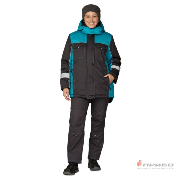 Куртка женская утеплённая «Бренд» тёмно-серый/бирюза. Артикул: 11240. #REGION_MIN_PRICE# в г. Казань