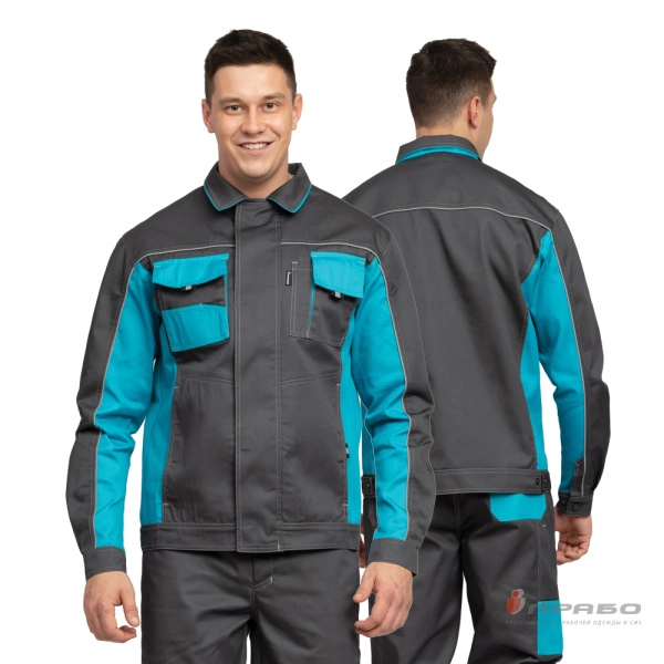 Костюм мужской «Бренд 1 2020» серый/бирюза (куртка и брюки). Артикул: 9408. #REGION_MIN_PRICE# в г. Москва