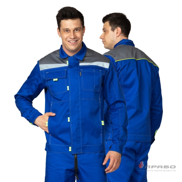 Костюм мужской летний «Профессионал 2 СОП» василёк/серый (куртка и полукомбинезон). Артикул: Кос134. #REGION_MIN_PRICE# в г. Казань
