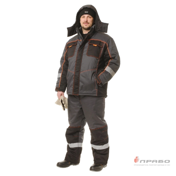 Костюм мужской утеплённый "Бренд" серый/чёрный (куртка и полукомбинезон)