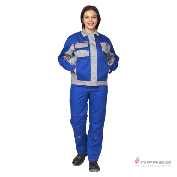 Костюм женский "Бренд 1" василёк/серый из смесовой ткани (куртка и брюки)