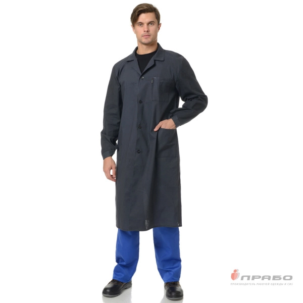 Халат рабочий мужской "Эконом" из бязевой ткани чёрный (100% хлопок)