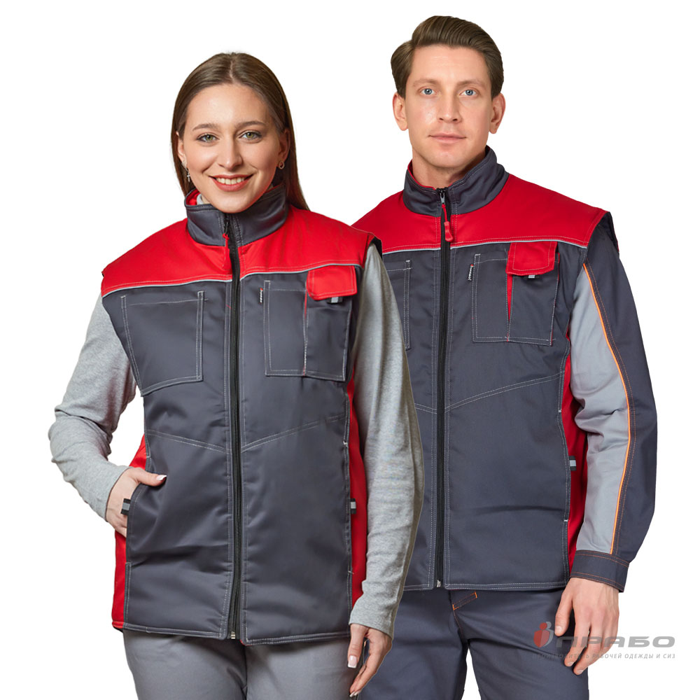 Жилет универсальный утеплённый «Бренд» тёмно-серый/красный. Артикул: Жил201. #REGION_MIN_PRICE# в г. Казань
