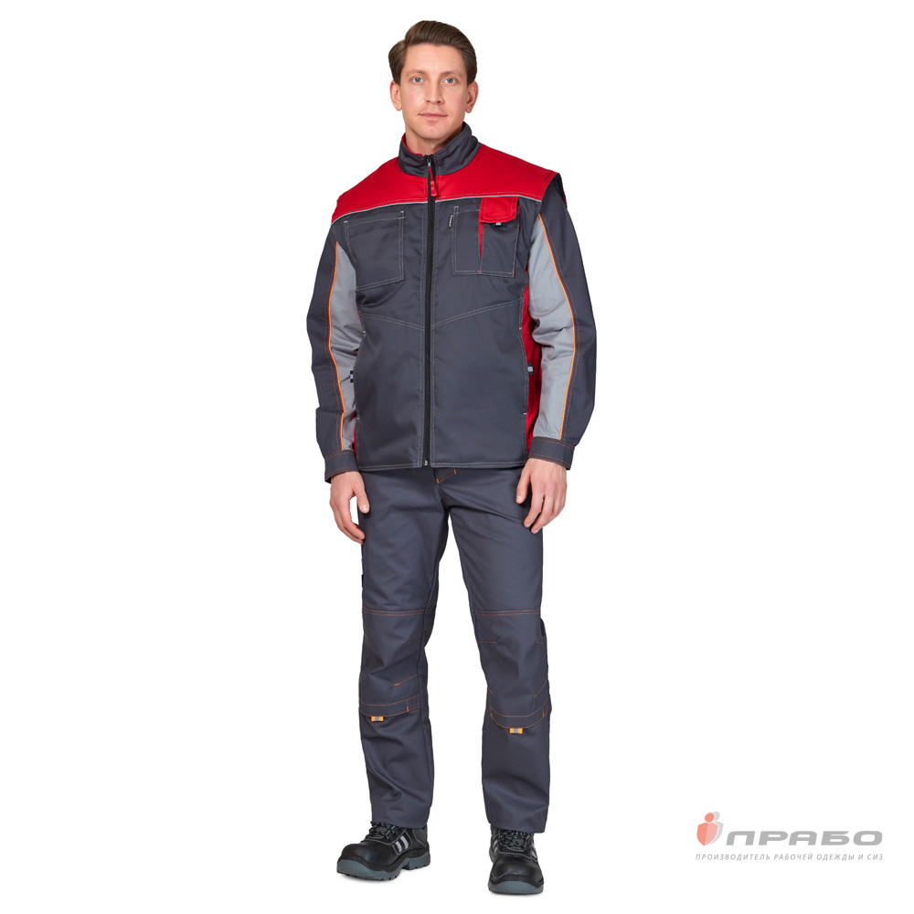 Жилет универсальный утеплённый «Бренд» тёмно-серый/красный. Артикул: Жил201. #REGION_MIN_PRICE# в г. Новосибирск